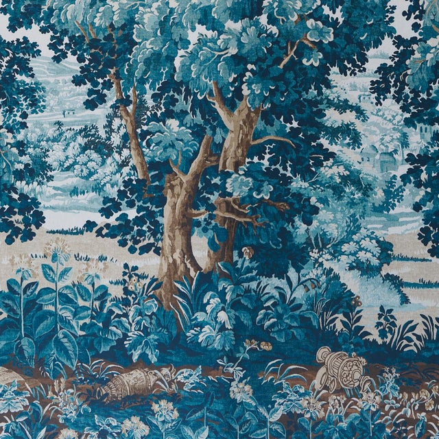 Contemporary Schumacher X Johnson Hartig La Forêt 3 Panel Set In Antique Blue Forest For Sale - Image 3 of 6