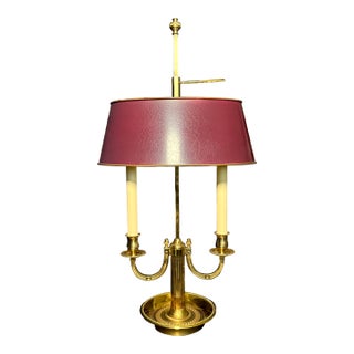 Late 20th Century Louis XVI Style Brass Bouillotte Lamp With Adjustable Tole Shade For Sale