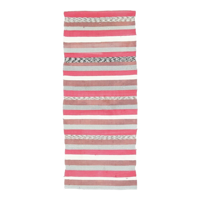 Vintage Turkish Hand-Knotted Wool Cotton Pink Kilim Runner Rug For Sale