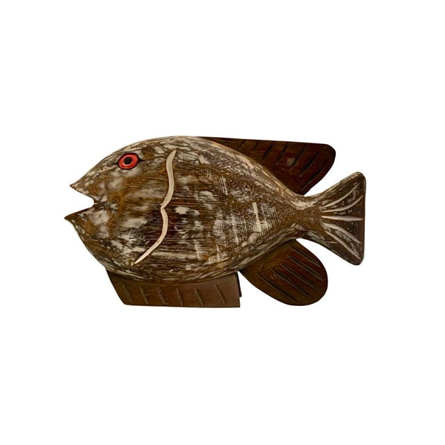 Late 20th Century Late 20th Century Fish Sculpture Large Hand Carved Figurine Wood Vintage Coastal Decor For Sale - Image 5 of 7