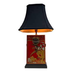 Red Chinoiserie Style Box Table Lamp, Vintage