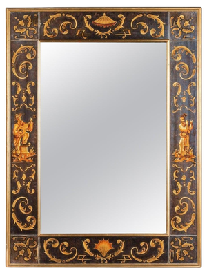 Glazed Wall Mirror with Chinese Decor, 1940s