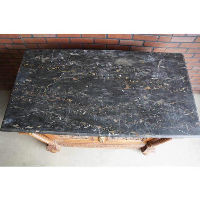 Antique English Style Walnut Marble Top Buffet For Sale - Image 6 of 7