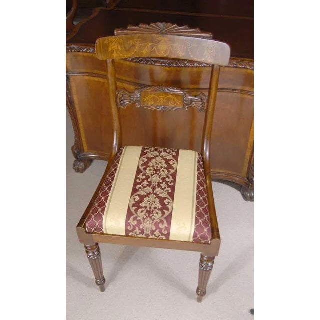 Textile English Regency Dining Chairs with Walnut Inlay, Set of 12 For Sale - Image 7 of 18