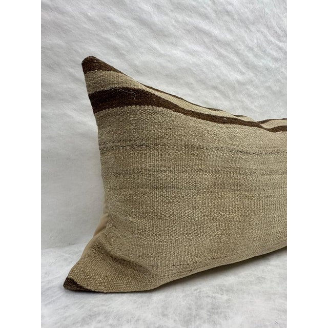 Turkish Hemp Pillow Cushion Natural Beige Brown Pillow Cushion Cover 16" x 24" For Sale - Image 4 of 4