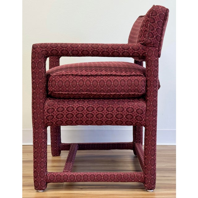 Burgundy Vintage MCM Burgundy Parsons Style Arm Chair For Sale - Image 8 of 11