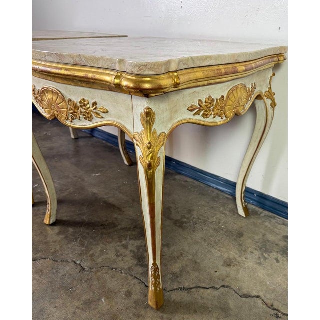 Wood Pair of Giltwood & Painted Marble-Top Side Tables With Drawers For Sale - Image 7 of 13
