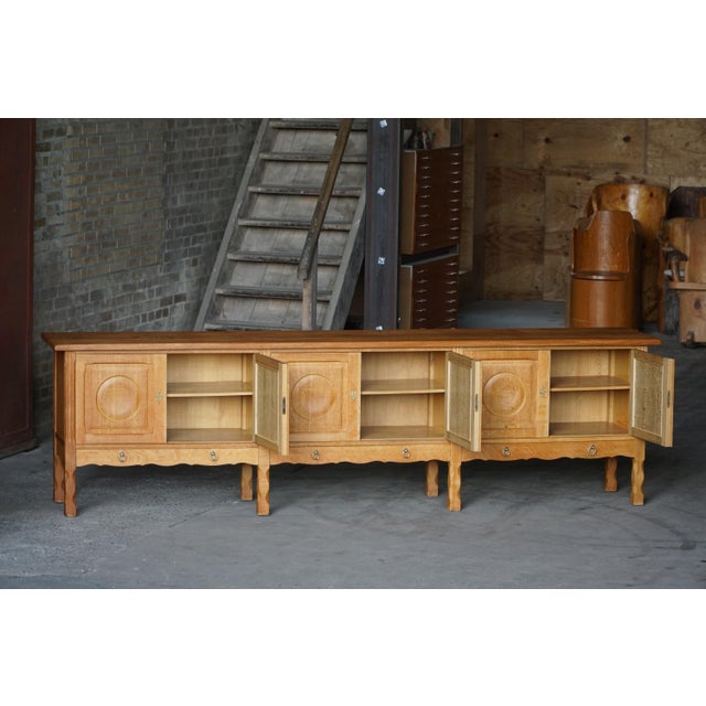 Vintage Danish Brutalist Sideboard in Oak by Henning Kjærnulf, 1960s For Sale - Image 3 of 18