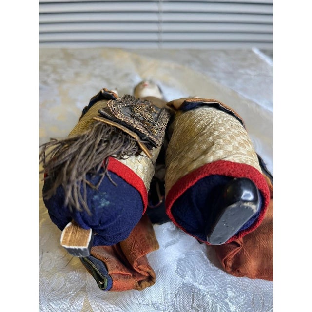 Antique Japanese Musha Ningyo Warrior Dolls Meiji Period Samurai Gofun Pair 9" For Sale - Image 17 of 17