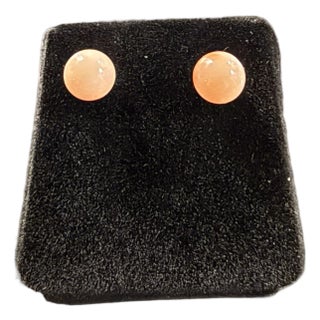 1960s 14k Gold Round Polished Red Coral Earrings For Sale