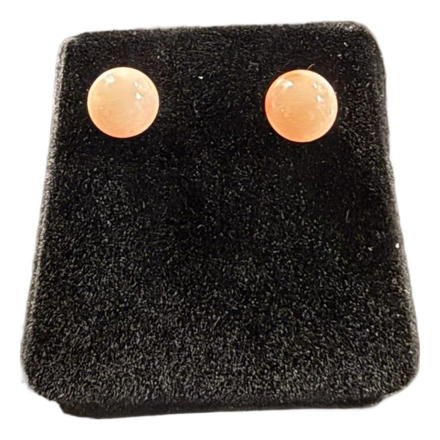 1960s 14k Gold Round Polished Red Coral Earrings For Sale