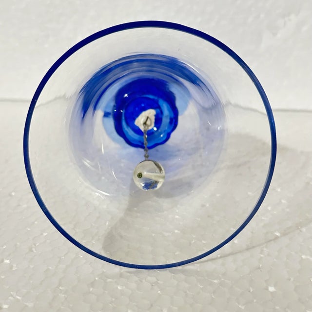 Glass Vintage 20th Century Blue Flower Handle Glass Bell For Sale - Image 7 of 7