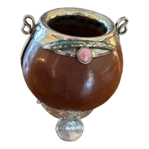 1950s Vintage Argentine Yerba Gourd Tea Cup Footed With Alpaca Silver
