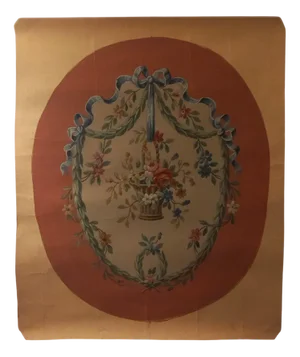 Study for Louis XVI Style Tapestry with Basket of Flowers and Ribbons, 1890s, Gouache on Paper