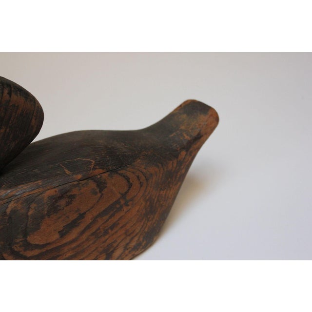Vintage Primitive Carved Wooden Duck on Wheels Decoy / Pull Toy For Sale - Image 12 of 12