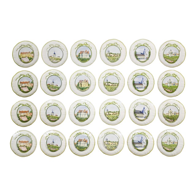 Vintage Longchamp French Country "Wine Chateau" Appetizers Plates - Set of 24 For Sale