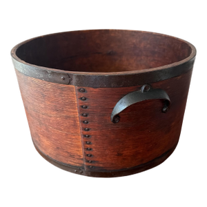 Large Antique New England Wooden Dry Measure by Daniel Cragin, Wilton, New Hampshire – Primitive Grain Measure With Forged Iron Handles