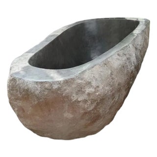 Natural River Stone Bathtub – Hand-Carved For Sale