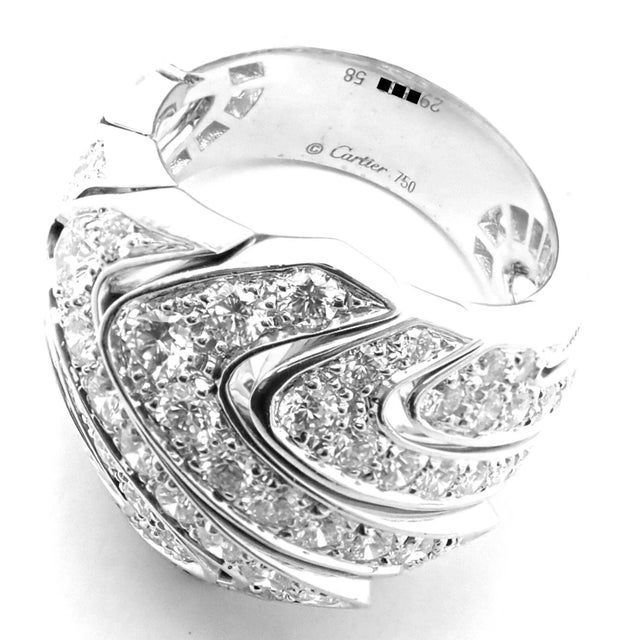 Cartier 18k White Gold Diamond Waves Large Ring, size 8.25 For Sale - Image 9 of 9