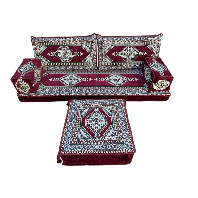Modular Floor Sofa With Ottoman, Turkish Kilim U-Shaped Set Majlis Floor Sofa Seating For Sale - Image 18 of 18