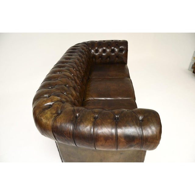 Wood Vintage Deep Buttoned Leather Chesterfield Sofa, 1930 For Sale - Image 7 of 12