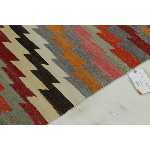 Vintage Mid-Century Geometric Blue Wool Kilim Rug With Multi-Color Accents For Sale In New York - Image 6 of 9