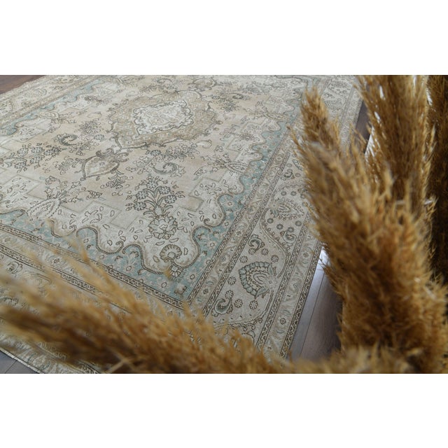 1970s Vintage Persian Handmade Wool Cotton Beige Area Rug For Sale - Image 11 of 11