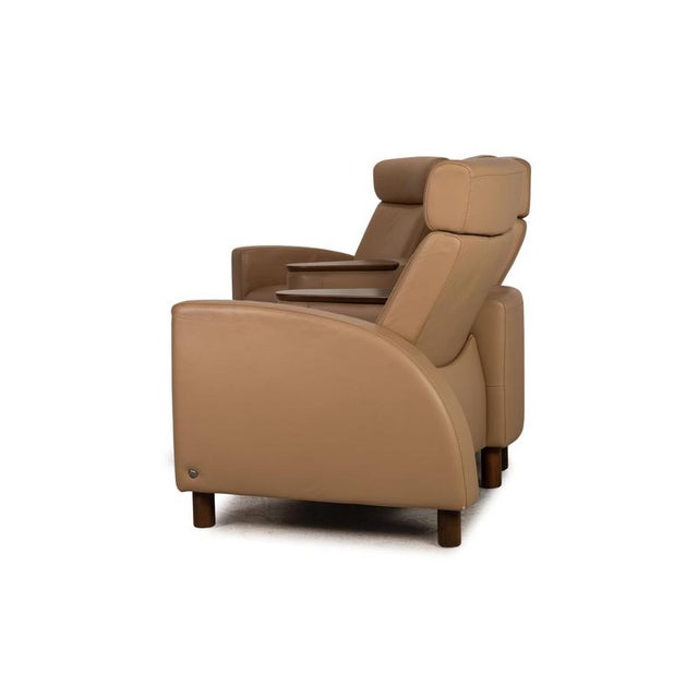 Arion Leather Sofa Beige Four Seater Couch from Stressless For Sale - Image 13 of 14