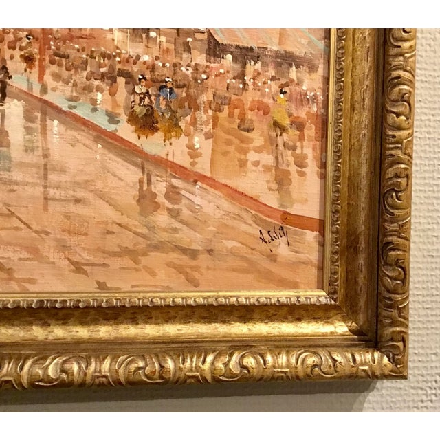 Mid-Century Moden Italian “La Scala” Custom Framed Oil Painting on Canvas For Sale - Image 4 of 6