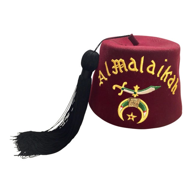 Vintage Al Malaikah Masonic Shriner Burgundy Wool Fez Hat For Sale