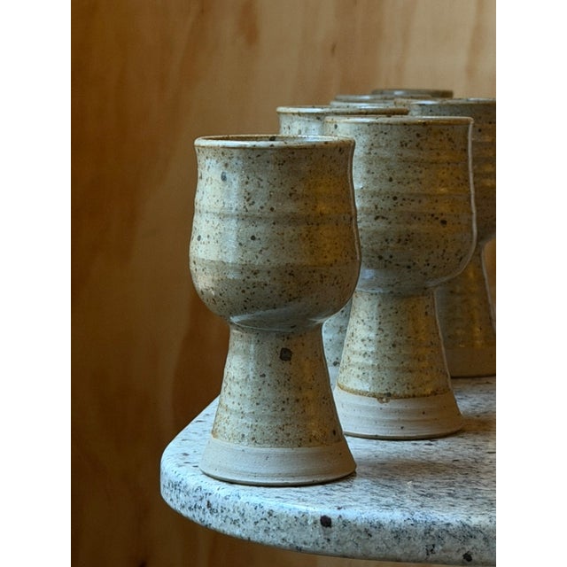 Handmade Speckled Stoneware Goblets, Set of 8 For Sale - Image 18 of 18
