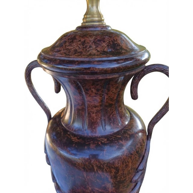 Vintage Wildwood Dark Urn Table Lamp Carved Leaf Hollywood Regency Traditional Brass For Sale In Buffalo - Image 6 of 12