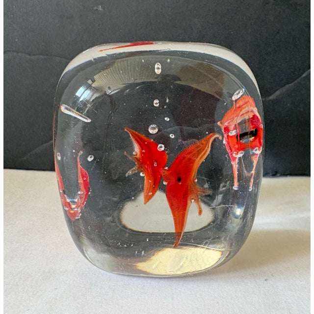 Mid 20th Century Mid-Century Murano Style Aquarium Art Glass Paperweight Sculpture With Red Angelfish For Sale - Image 5 of 8