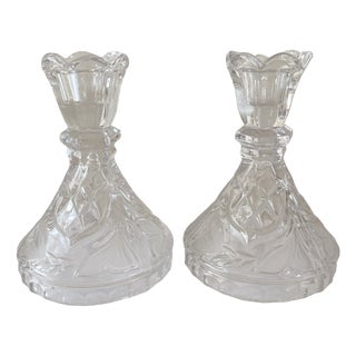 Art Deco Molded Glass Candlesticks, France, 1930, Set of 2 For Sale