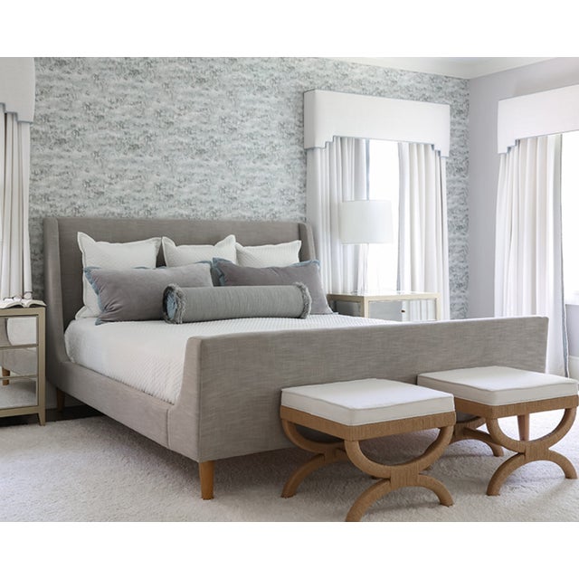 Worlds Away Matthew Izzo Home Xanadu Neoclassical Stool With Natural Rope and Performance Linen Cushion For Sale - Image 4 of 5
