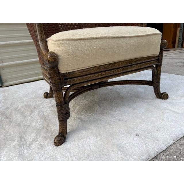 Vintage Maitland-Smith British Colonial Style Double Caned Faux-Tortoiseshell Wingback Chair For Sale - Image 16 of 18