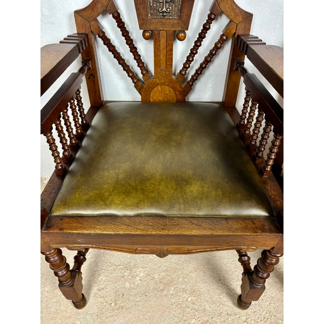 Spanish Revival Armchairs with Carved Crest, 1920s, Set of 2 For Sale - Image 9 of 11