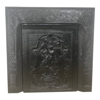 19th Century French Quarter Cast Iron Fireplace Surround & Ornate Figural Cover 36"x36" For Sale