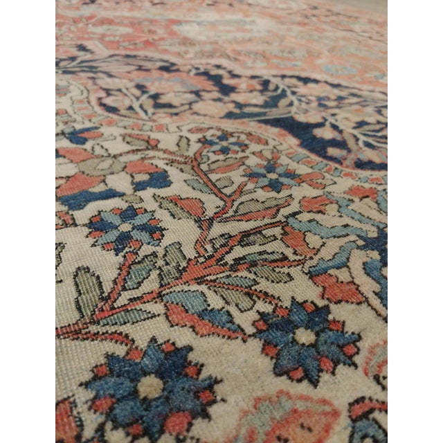 Red Antique Persian Mohtasham Kashan Carpet, Traditional, Ivory, Blue, Green, Reds For Sale - Image 8 of 11