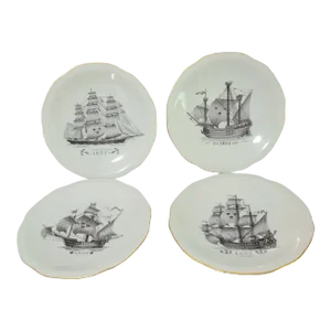 Vintage Set of 4 Nautical Sailing Ships Plates Sweden Alp, Kungsholmsser Visen Lidkoping