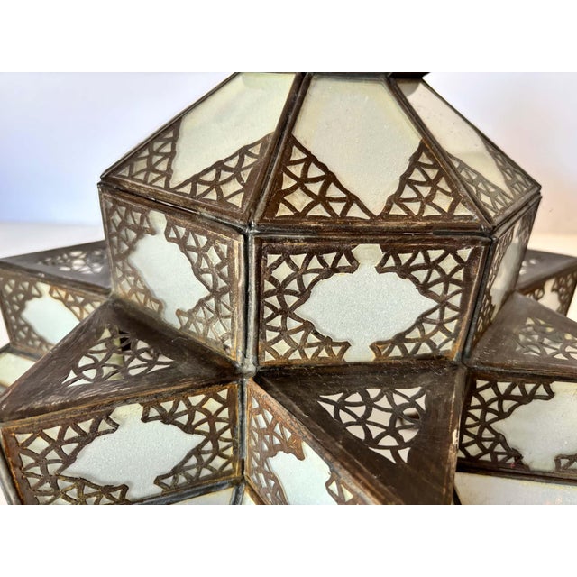 White Moroccan Moorish Star Shape Frosted Glass Lantern Light Shade For Sale - Image 8 of 17