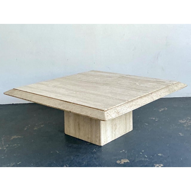 Stone International Vintage Italian Stone International Travertine Pedestal Coffee Table For Sale - Image 4 of 17