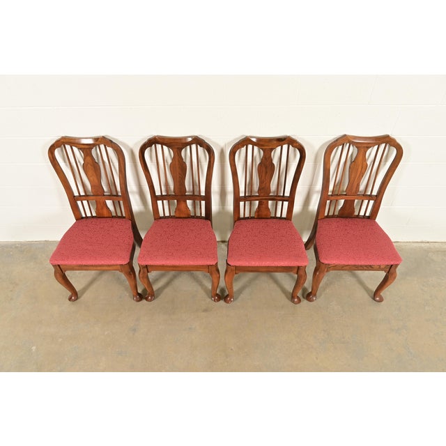 1960s Baker Furniture Style Queen Anne Solid Walnut Dining Chairs, Set of Four For Sale - Image 5 of 13