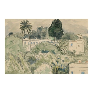 Neutral Vintage Tropical Art Print - Algiers Watercolor by Marquet, 36" X 24" For Sale