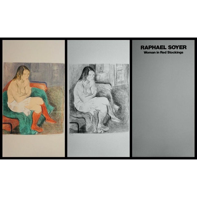 Artist: Raphael Soyer Title: Woman in Red Stockings Portfolio Medium: 2 Lithographs, 1 printed in color & 1 black/white...