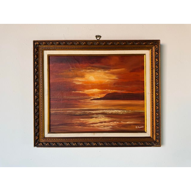 Impressionist 1980s Vintage M. Young Ocean Sunset Landscape Oil Paint – Framed For Sale - Image 3 of 11