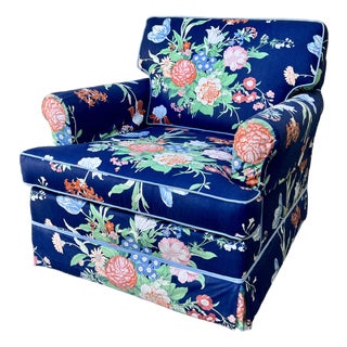 Hollywood Regency Floral Print Upholstered Lounge Chair. Circa 1970s For Sale