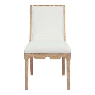 Matthew Izzo Home Lanister Cerused Oak Square Back Dining Chair With Performance Linen Upholstery For Sale