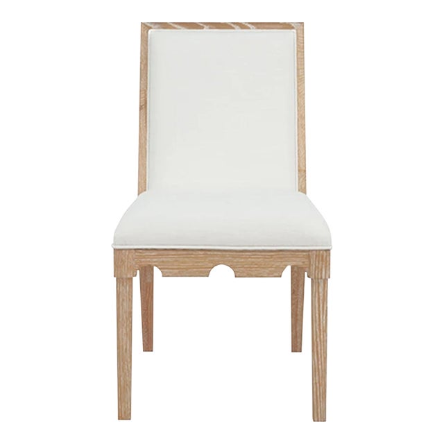 Matthew Izzo Home Lanister Cerused Oak Square Back Dining Chair With Performance Linen Upholstery For Sale