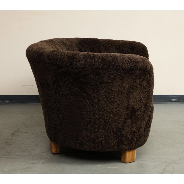 Mid-Century Modern Mid-Century Danish Brown Shearling Curved Sofa, Attributed to Flemming Lassen For Sale - Image 3 of 12